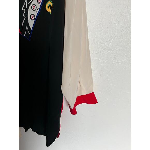 Vintage IB Diffusion Blouse Top Womens 16 Silk Pop Cartoon Embroidered Comic Red - Picture 7 of 7